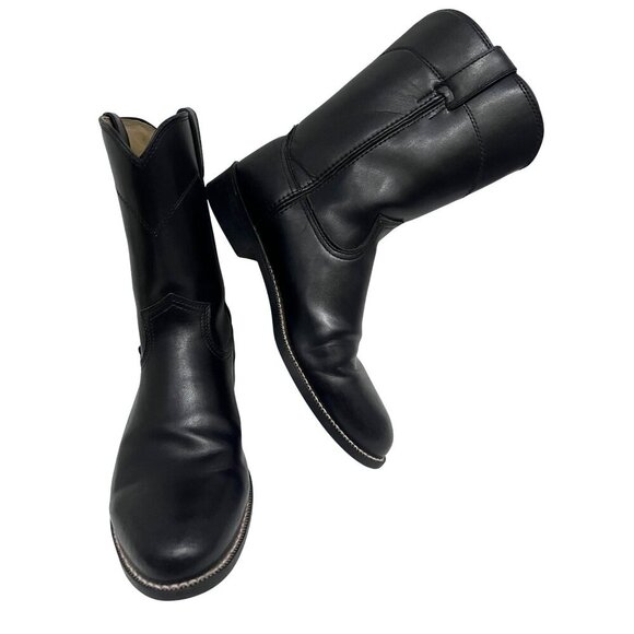 Justin Mens 10" Temple Roper Black Leather Western Cowboy Boots 10D Style JB3000 - Picture 8 of 11